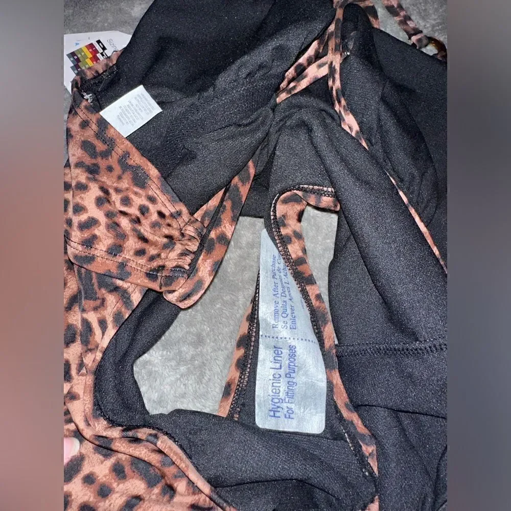 NWTs Time and Tru Leopard Double Ring Strap One Piece Swimsuit Size Large